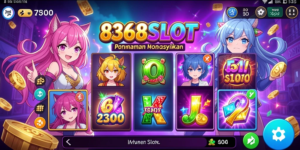 Screenshot dari gameplay 8368SLOT menampilkan karakter anime yang beraksi.