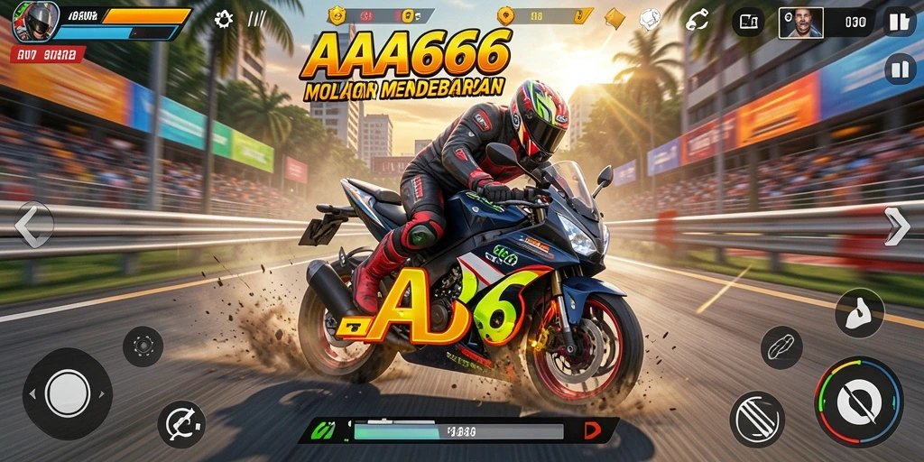 Tampilan gameplay mendebarkan dari balapan motor di AA666.