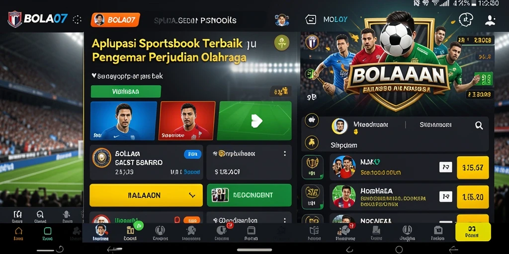 Tampilan antarmuka aplikasi BOLA07 dengan fitur taruhan olahraga.