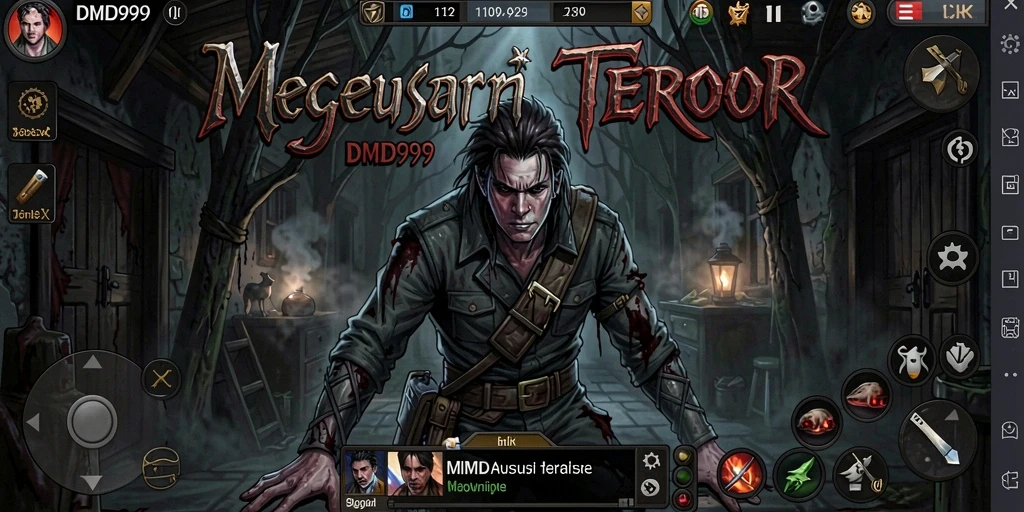 Screenshot gameplay menakutkan DMD999 yang menggambarkan suasana horor.