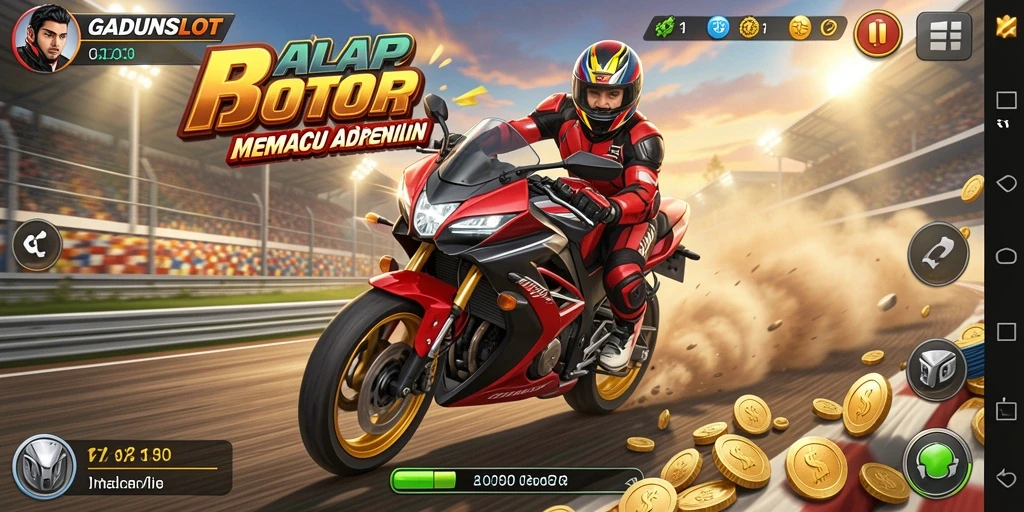Screenshot gameplay GADUNSLOT yang menunjukkan aksi balap mendebarkan.