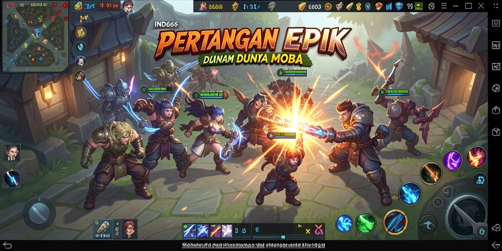 Tangkapan layar IND666 menampilkan aksi seru dalam pertarungan MOBA.