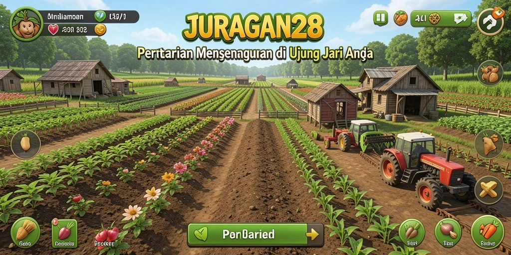 Gameplay seru di JURAGAN28 dengan berbagai aktivitas pertanian.