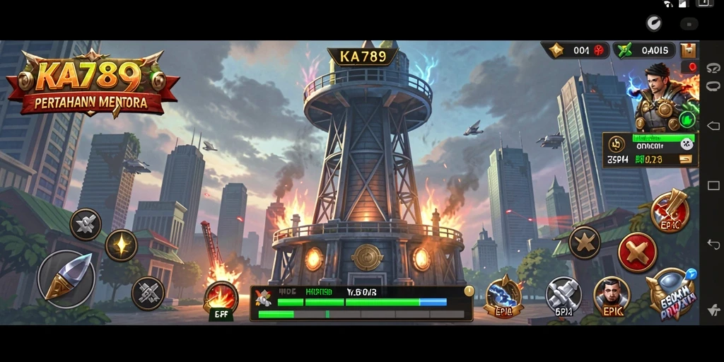Tampilan gameplay KA789 yang menegangkan dalam pertahanan menara.