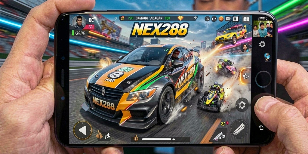 Tampilan gameplay balap yang menegangkan di NEX288.