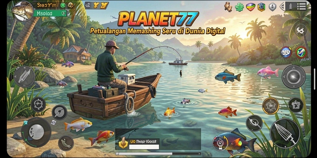 Screenshot gameplay PLANET77 menampilkan momen menangkap ikan yang mendebarkan.