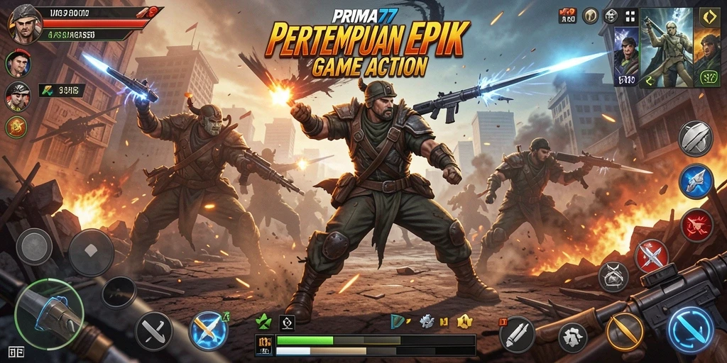 Gameplay seru PRIMA77 dengan aksi pertempuran yang mendebarkan.