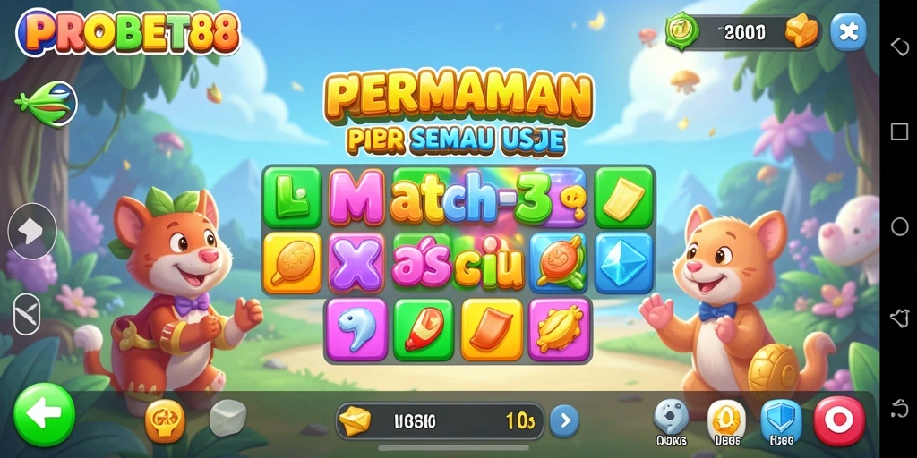 Tampilan gameplay seru di PROBET88 dengan elemen Match-3 yang menarik.
