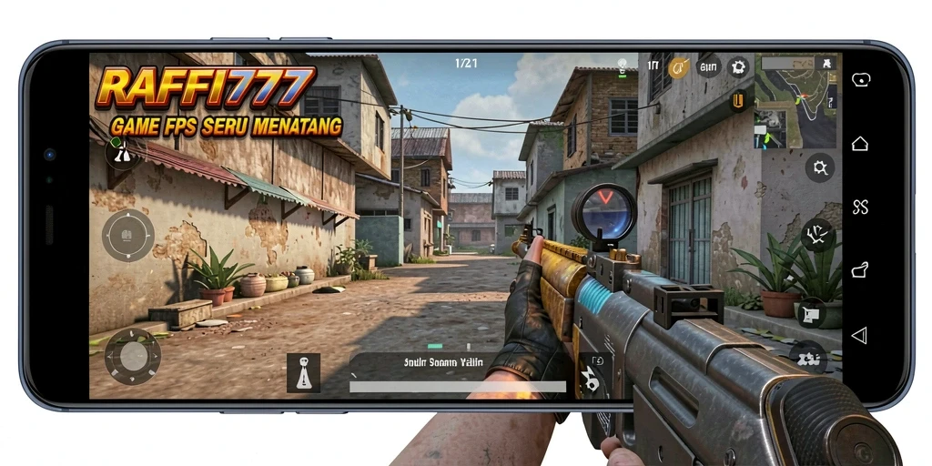 Screenshot utama RAFFI777 menampilkan aksi gameplay FPS yang intens.