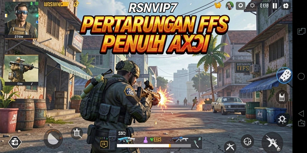 Screenshot gameplay RSNVIP7 menunjukkan aksi tembak-menembak yang intens.