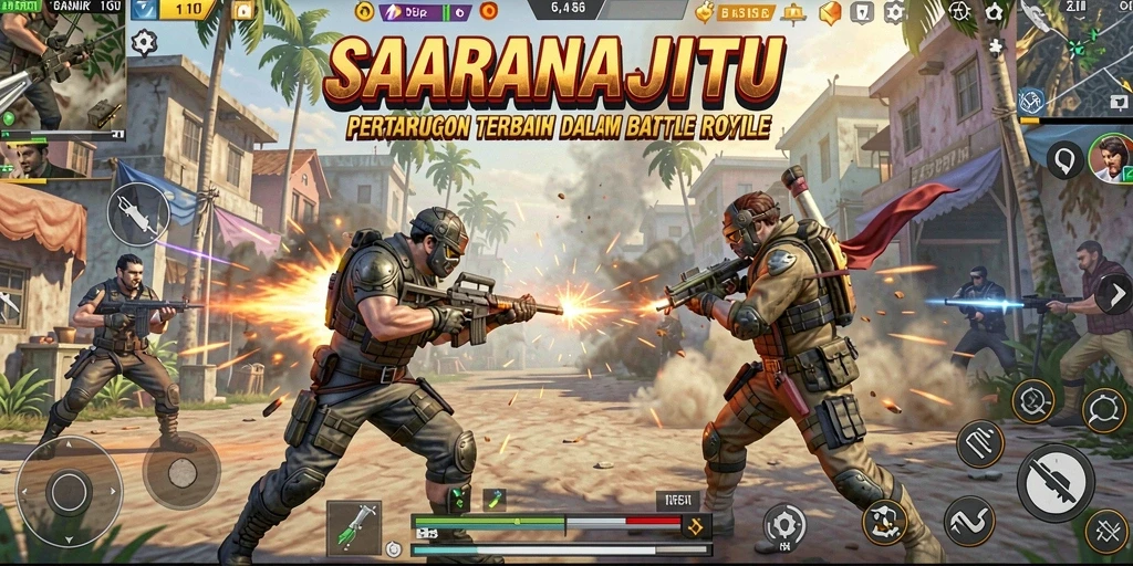 Tangkapan layar dari gameplay Battle Royale yang intens di SARANAJITU.