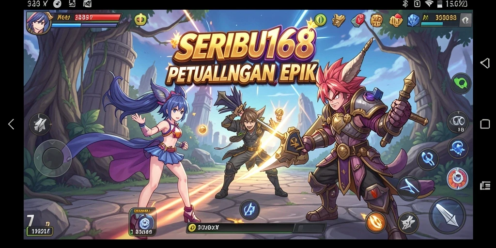 Tampilan gameplay SERIBU168 yang penuh aksi dan karakter anime.
