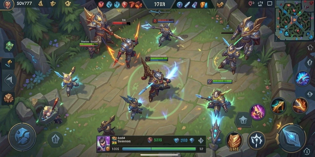 Screenshot gameplay SOV777 menampilkan aksi seru di arena MOBA.