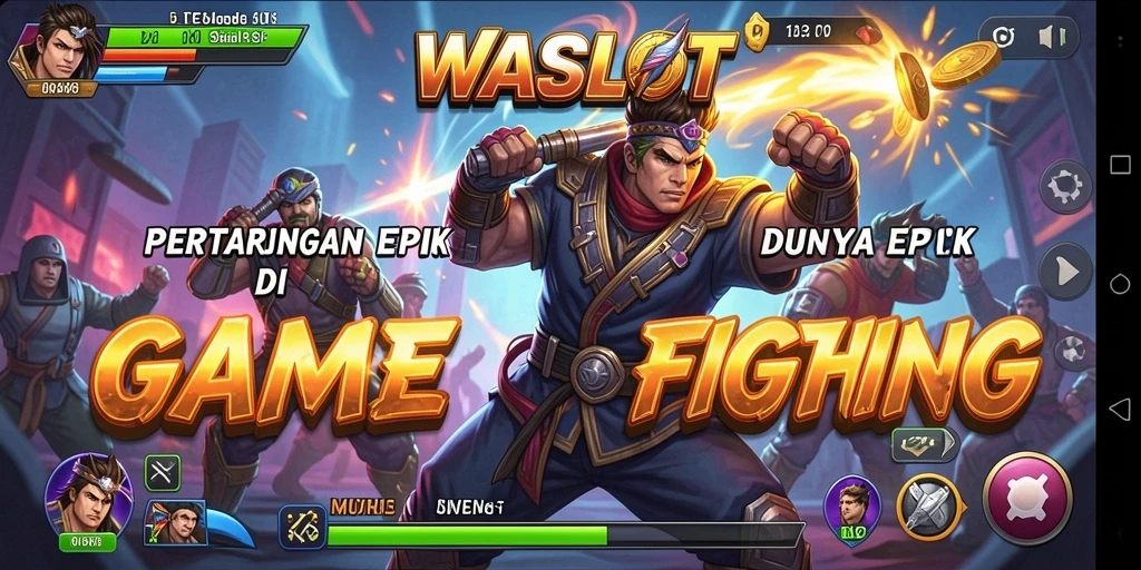 Screenshot utama WASLOT menampilkan aksi pertarungan seru dan karakter yang kuat.